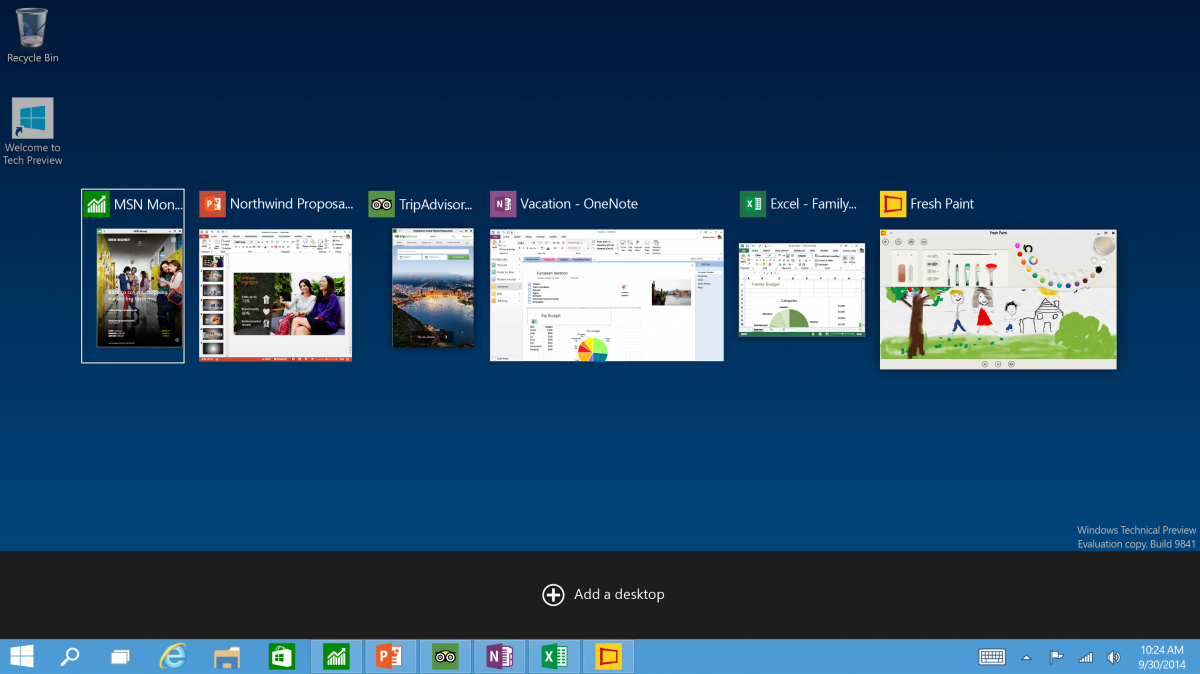 New task view button: There’s a new task-view button on the taskbar for quick switching between open