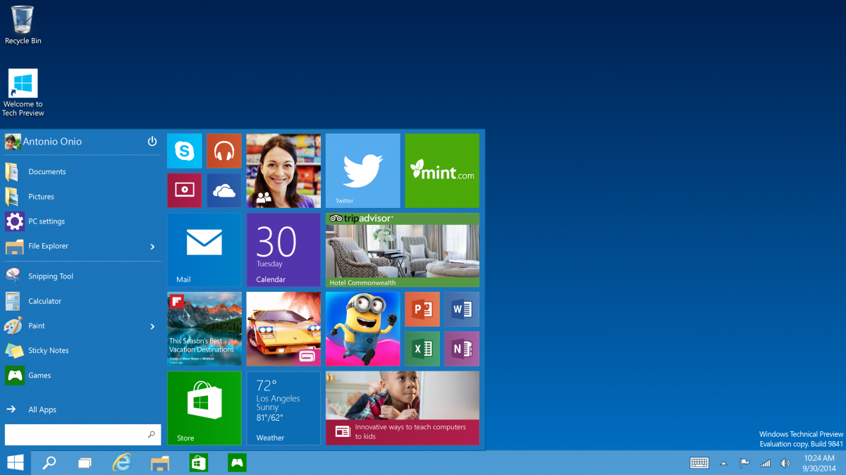Start menu: The familiar Start menu is back, but it brings with it a new customizable space for your